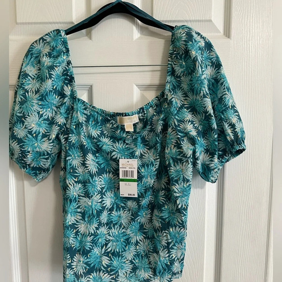MICHAEL Michael Kors Tops - Michael Kors Nassau Teal and Gold Cotton Blouse NWT Size Large Boho